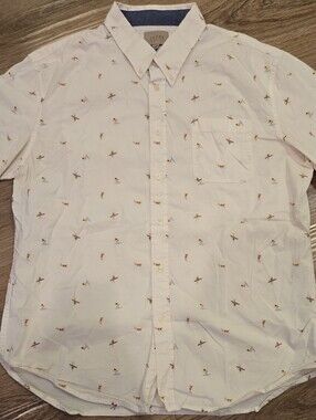 Jachs White Short Sleeve Button Down Shirt with Surf Motif
